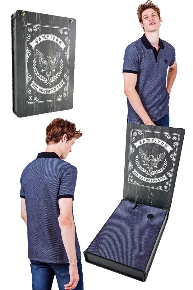 Original Diagonal Pattern Polo Collar T-shirt with Gift Wooden Box
