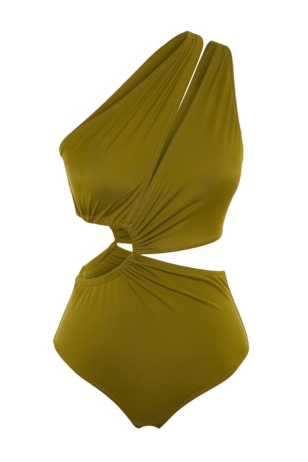 Haki Tek Omuz Tünelli Cut Out Detaylı Regular Core Mayokini TBESS23MA00206 - 7