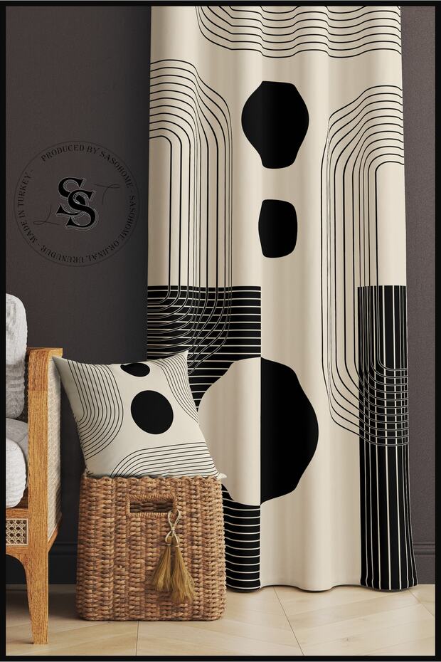 Light Lines And Geometric Objects Patterned 140 X 270 Cm Quality - Digital Printed Background Curtain - 1