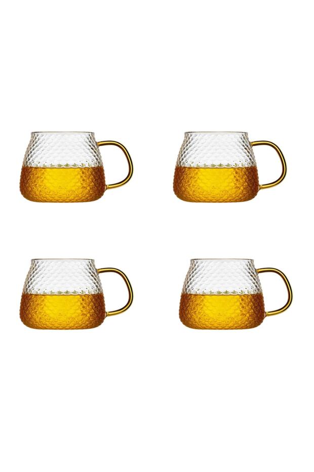 Borosilikat Cam Lüks Buzlu Cam Kupa Gold Sap Detaylı 350 ml 4 Adet - 1