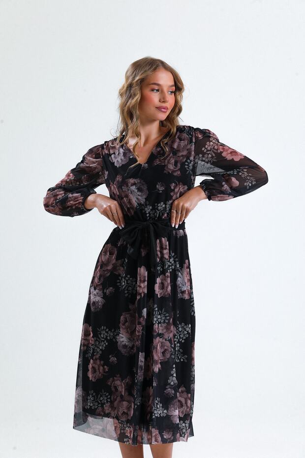 Onü Ve Arkası V Ciceklı Elbise Günlük Ve Özel Gün Elbise - 1