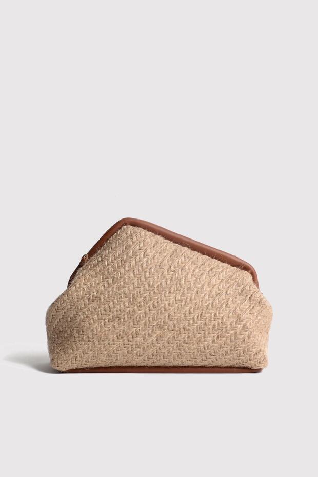 Tan Women's Jute Straw Clutch Bag