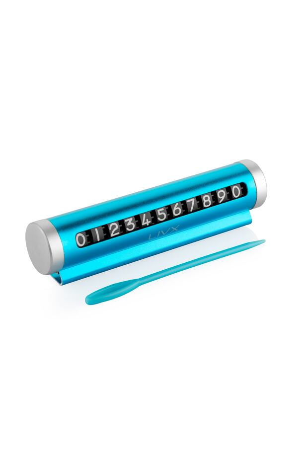 Aluminum Case Flip In-Car Parking Phone Number Parking Number Parking Automatic Blue Onbnl