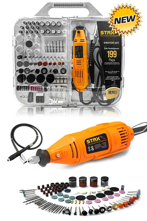 Super199 199 Parça 500w Devir Ayarlı Hobi Gravür Oyma Makinesi Taşlama Zımpara Seti + Şaft Kablosu - 3