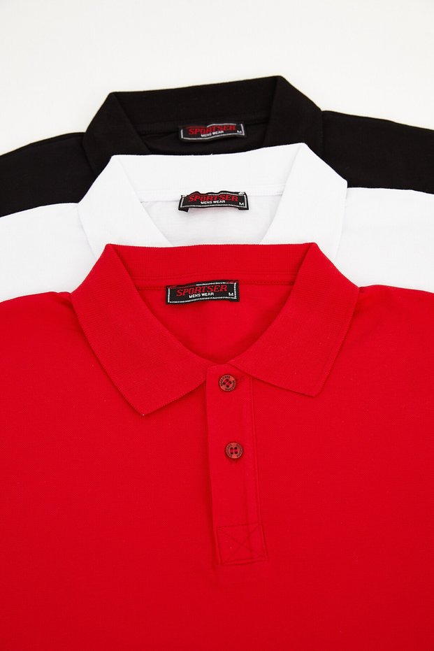 Men's 3-Piece Polo Collar 100% Cotton T-shirt Black-red-white Dawrazz-023