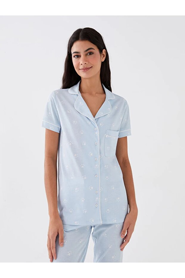 Lcw Dream Shirt Collar Patterned Short Sleeve Women's Pajamas Set