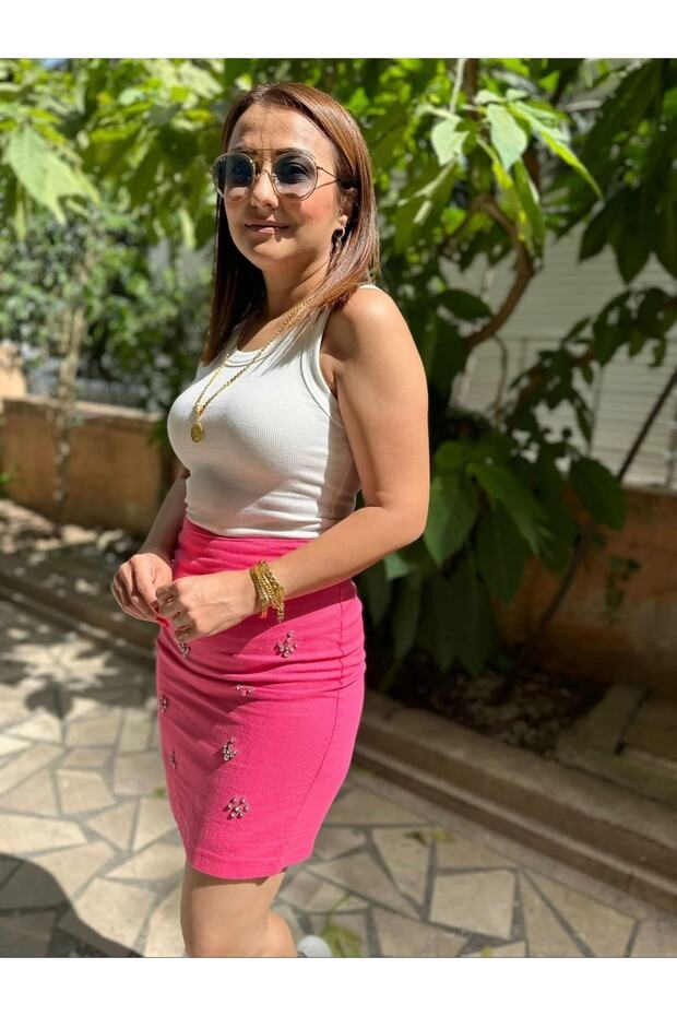 Taşlı Mini Etek - 3