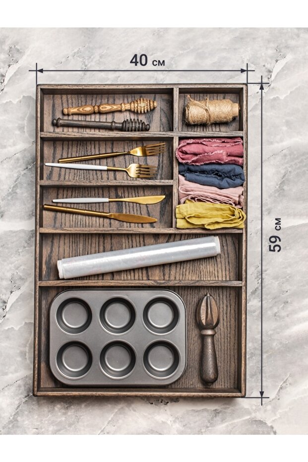 Wooden 7 Compartment Spoon Holder - Trend Wooden Fork, Knife, Spoon Organizer - Drawer Organizer