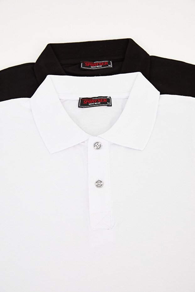 Men's 2-Piece Polo Collar 100% Cotton T-shirt Black-white Dawrazz-023