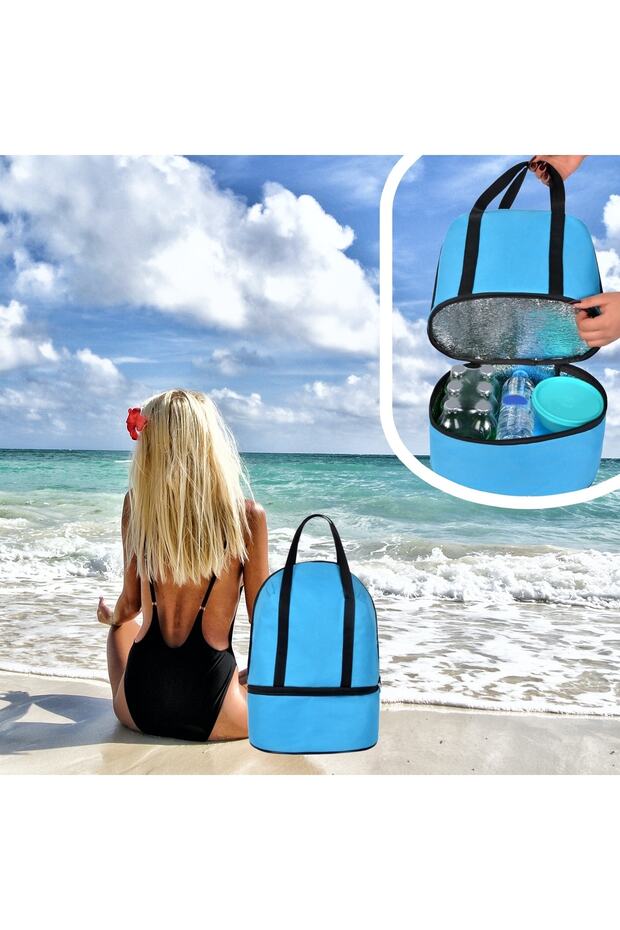 Beach Bag Thermal Insulated Thermos Hot Cold Holder 2 Compartments 26 Lt. Capacity Camping Outdoor Picnic