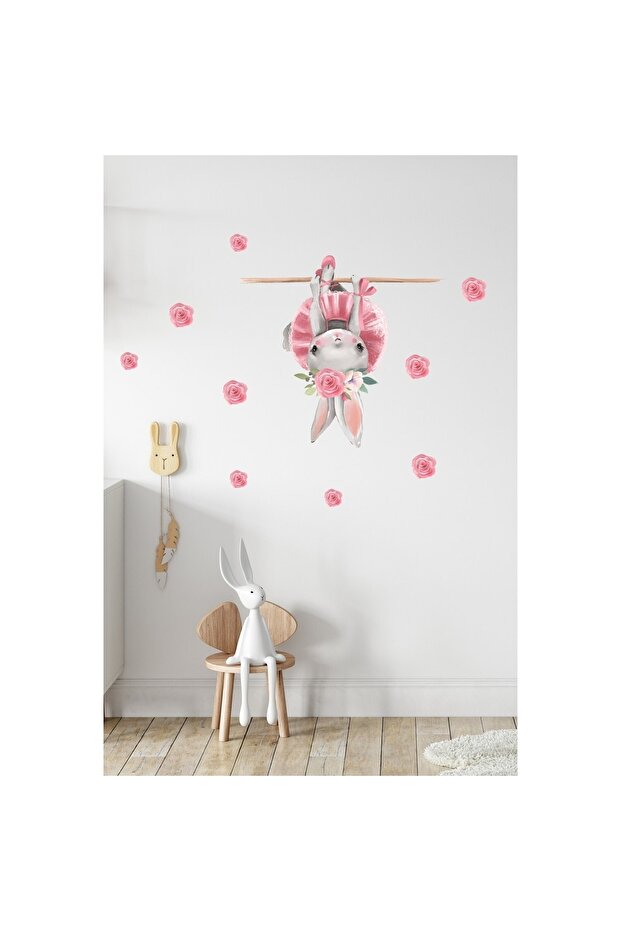 Floral Ballerina Rabbit Wall Sticker Set