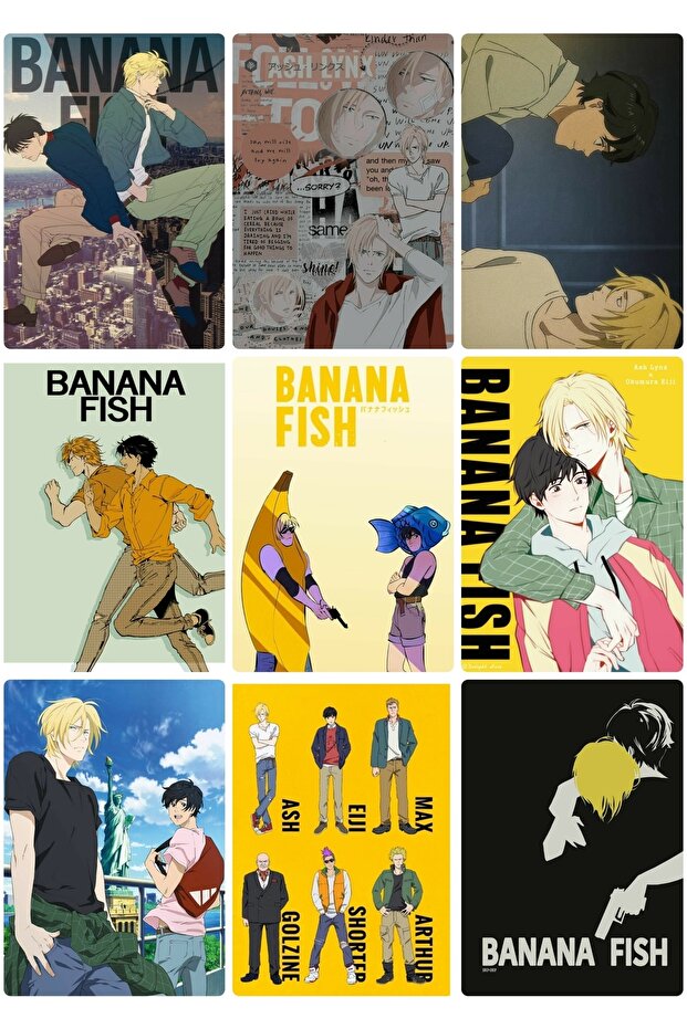 مجموعة بطاقات صور صغيرة بتصميم منقوش رقم 1 من Banana Fish مكونة من 9 قطع