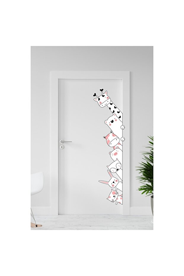 Çizgisel Hayvanlar Kapı Dolap Duvar Sticker Renkli - 1