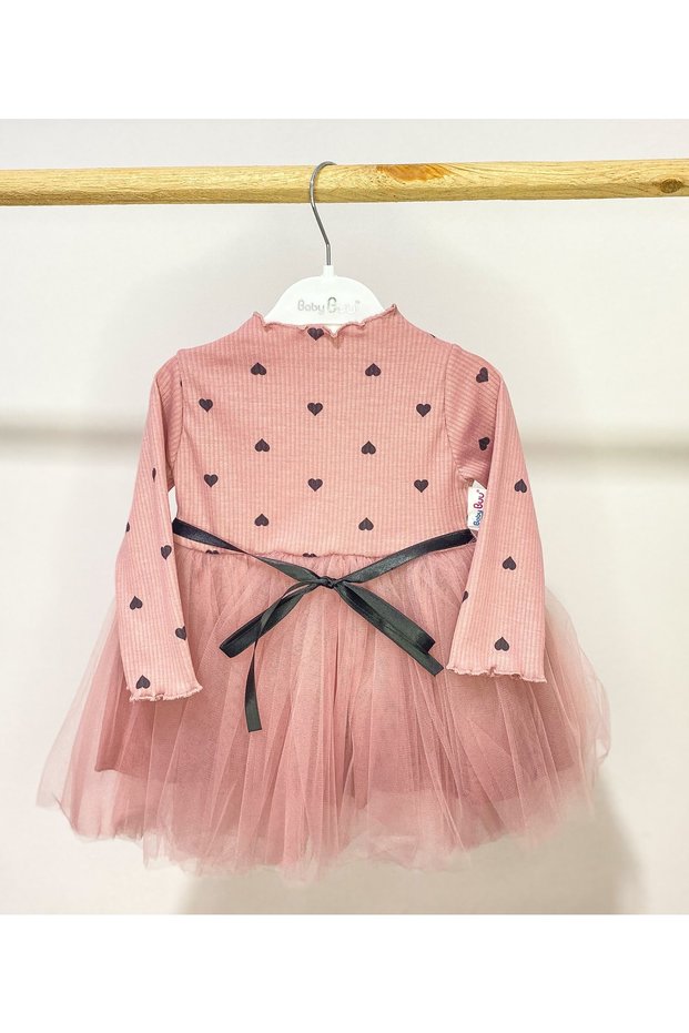 Heart Ribbed Tulle Dusty Rose Dress