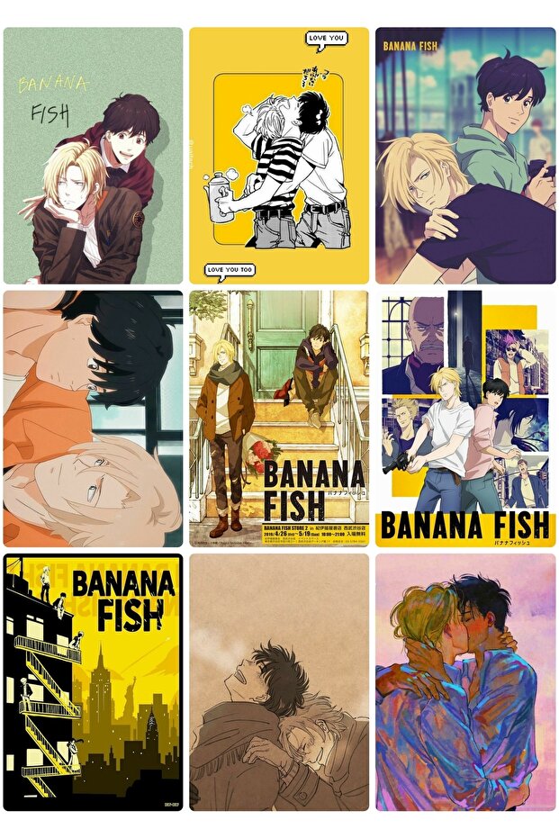 مجموعة بطاقات صور صغيرة بتصميم منقوش رقم 2 من Banana Fish مكونة من 9 قطع