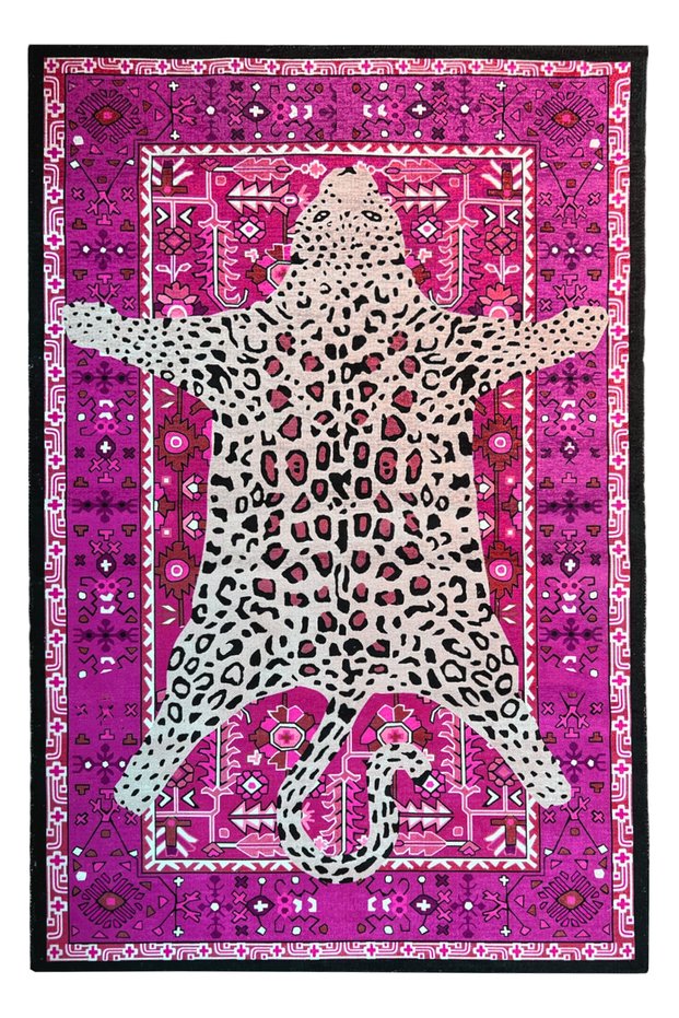 Leopard Fuchsia Multicolor Vintage Theme Woven Base Carpet Mira 1305
