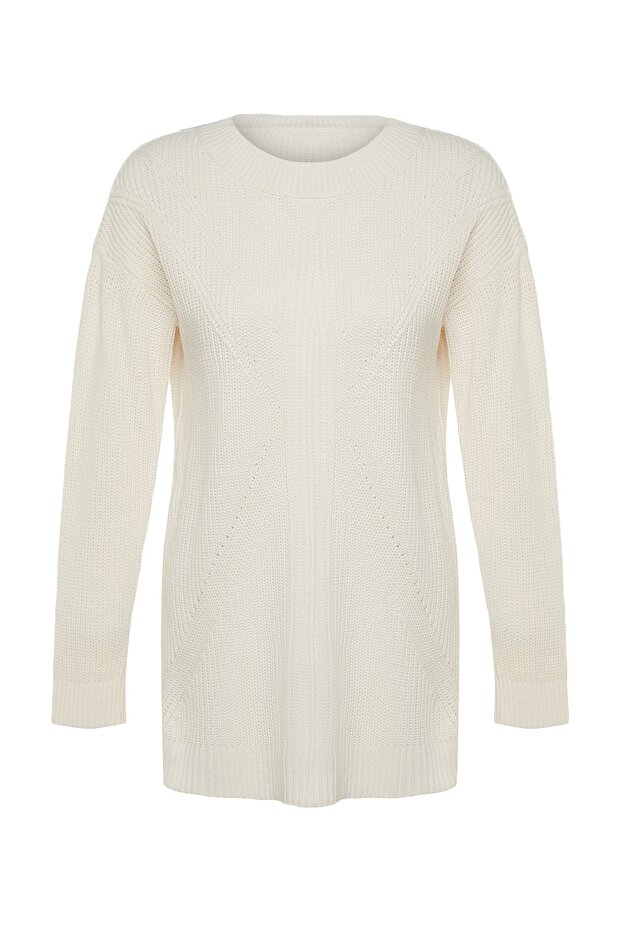 Kamienny sweter z okrągłym dekoltem TCTAW24AK00023 - 8