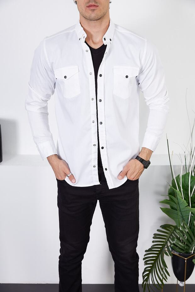 Men's Slim Fit White Denim Shirt