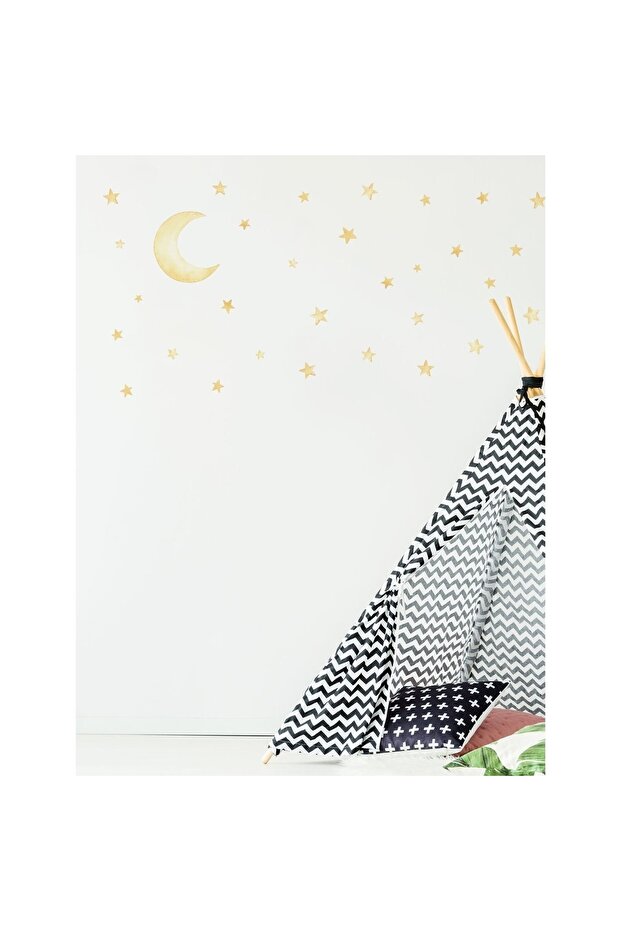 - Sim174 - Yellow Moon And Stars Wall Sticker Set Yellow