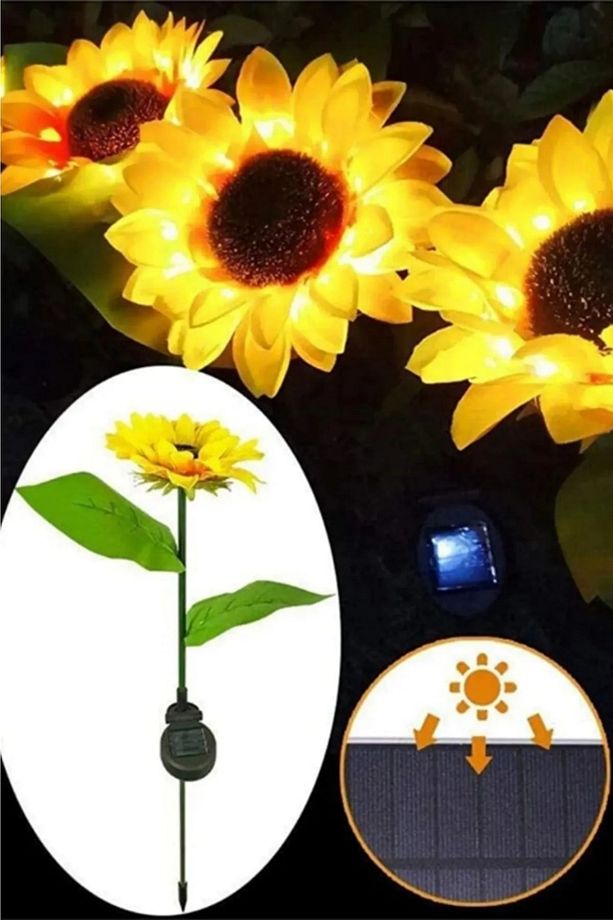 2 Adet Solar Güneş Enerjili Ayçiçeği Bahçe Aydınlatma Dekorasyon Işığı 2 Adet - 1