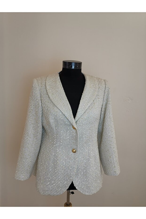 Gold Düğmeli Tüvit Ceket Ekru - 2