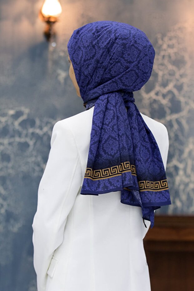 Women's Luxury Medina Silk Shawl Navy Blue-3