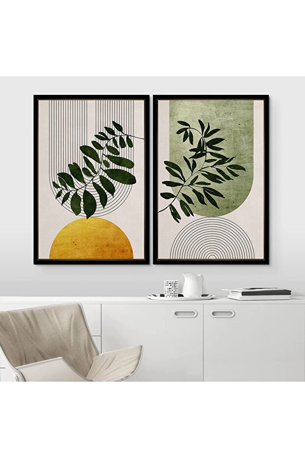 Ahşap 2'li Soyut Tablo - 1