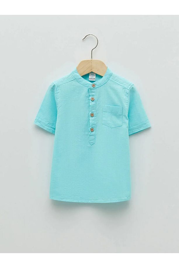 Bisiklet Yaka Kısa Kollu Basic Poplin Erkek Bebek Gömlek - 1