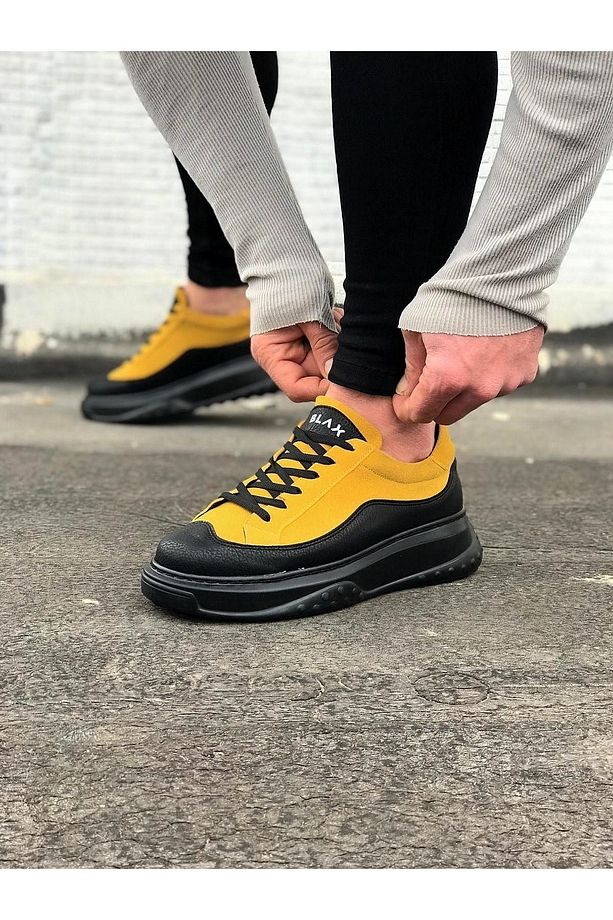 P507 Bağcıklı Yüksek/kalın Ortopedik Taban Erkek Spor Sneaker Ayakkabı St Sarı/siyah - 3