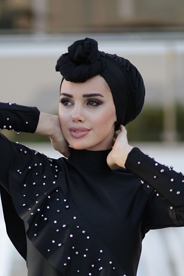 البحر بركة بونيه الحجاب ملابس السباحة بونيه أسود Rb006