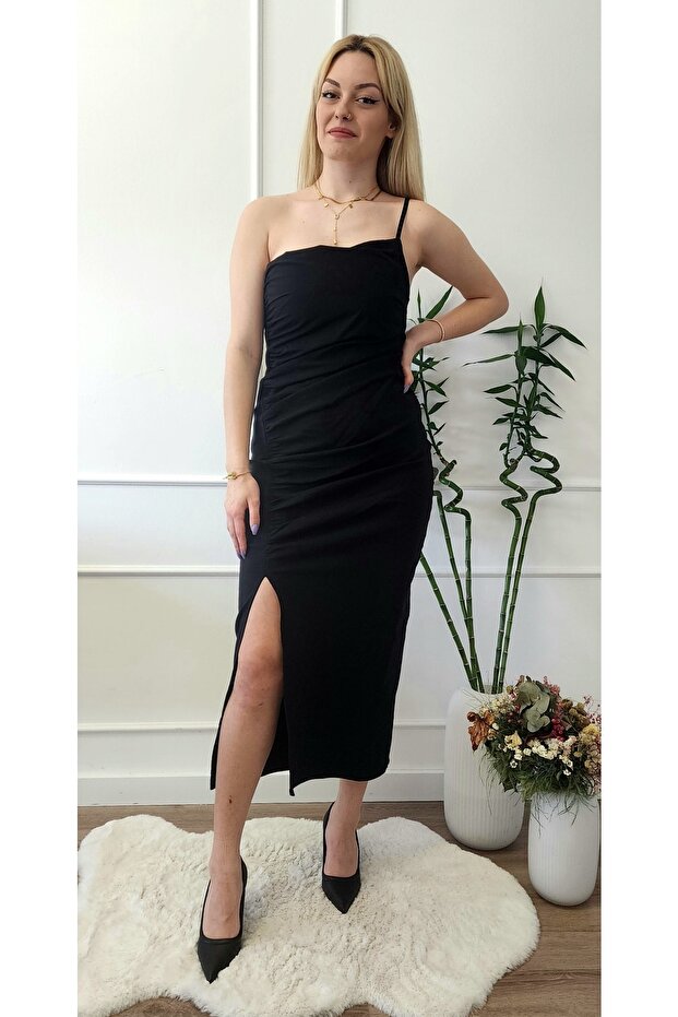 Asimetrik Drapeli Elbise - 1