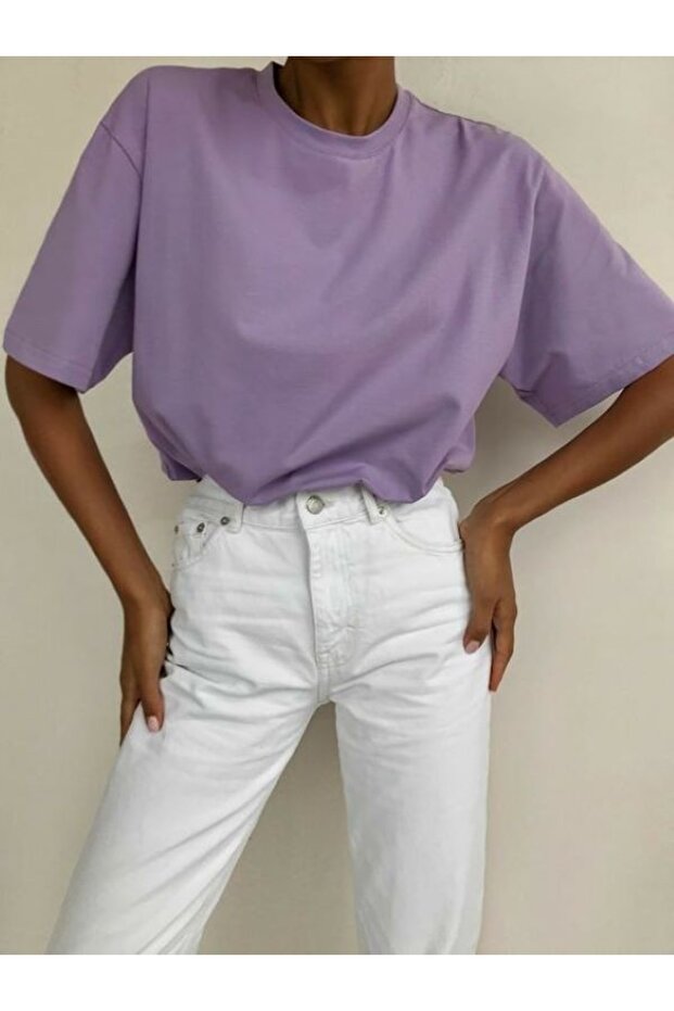 Lilac Oversize Unisex Wide Fit Printed Trend Oversize T-shirt