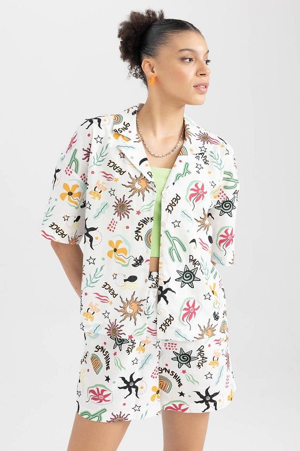 Coool Oversize Fit Pijama Yaka Kısa Kollu %100 Pamuk Gömlek A6863ax23sm - 3