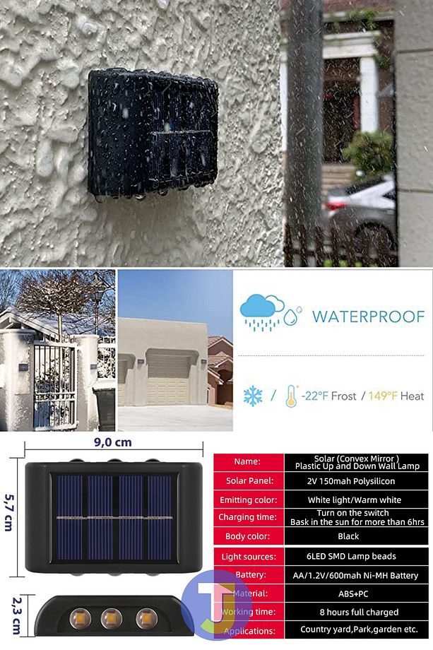 Modern Solar Güneş Enerjili 6 Ledli Bahçe Aydınlatması Aplik Sarı Işık Led Lamba (2 Adet) - 4