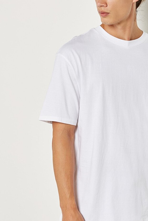 Men's White Oversize Basic T-shirt - 2