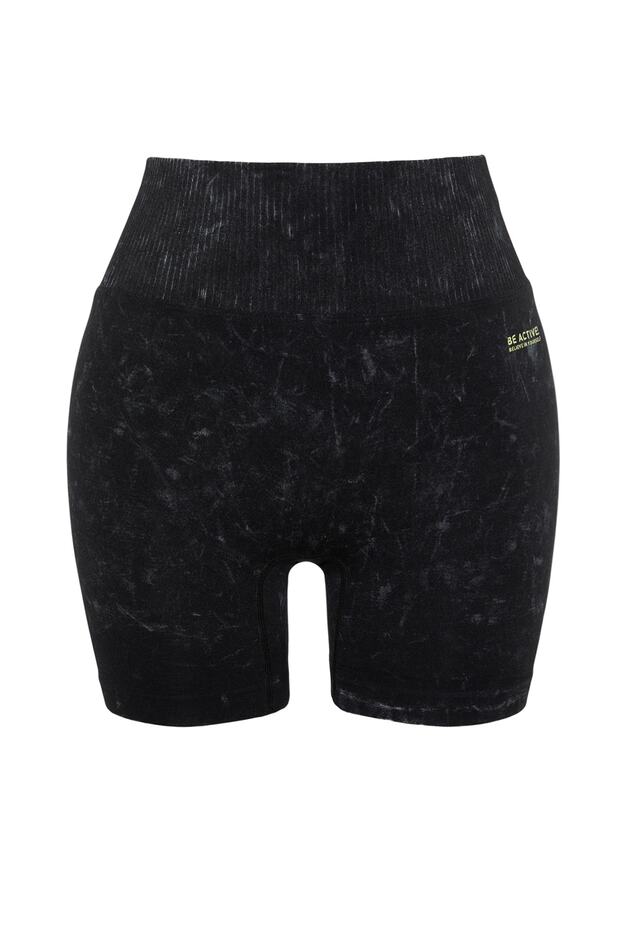 Siyah Seamless/Dikişsiz Yıkamalı Örme Spor Şort/Kısa Tayt THMSS23TY00034 - 7