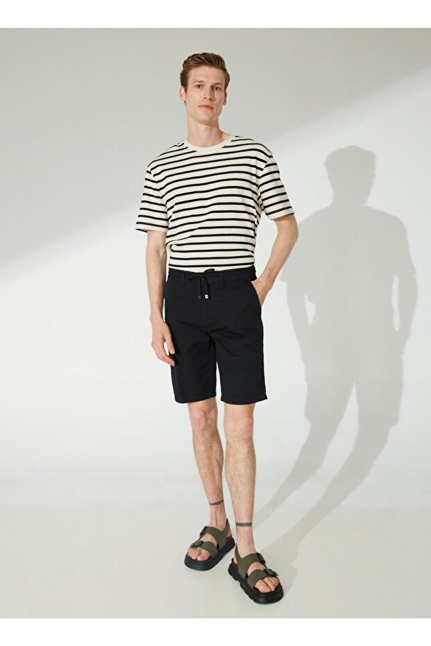 Düşük Bel Basic Siyah Erkek Bermuda Şort Lısbon - 1