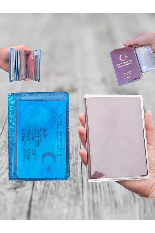 Set of 2 Neon Wallet Transparent Card Holder Unisex Wallet + Passport Protection Case Passport Holder Passport Case
