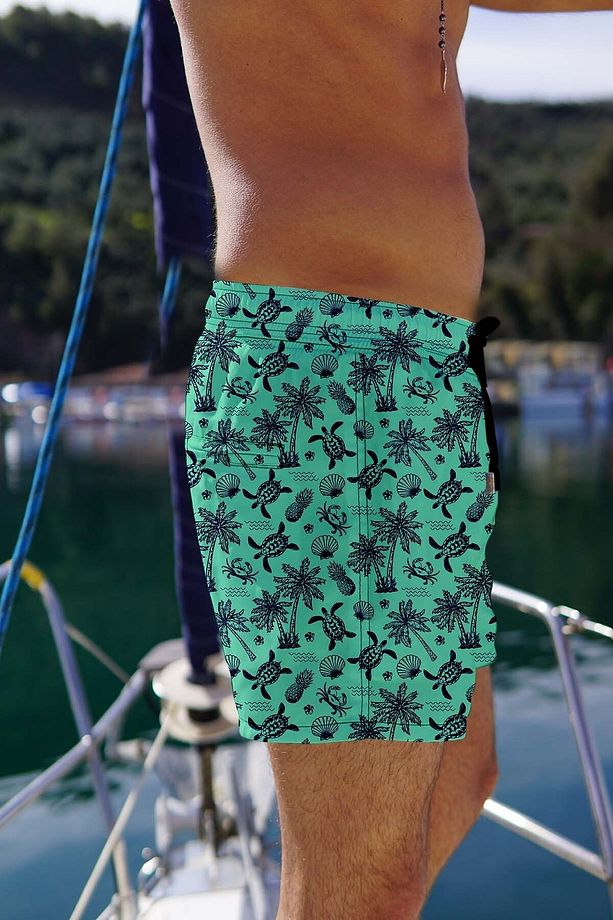 Erkek Mint Baskılı Standart Boy Mayo Deniz Şortu - 1