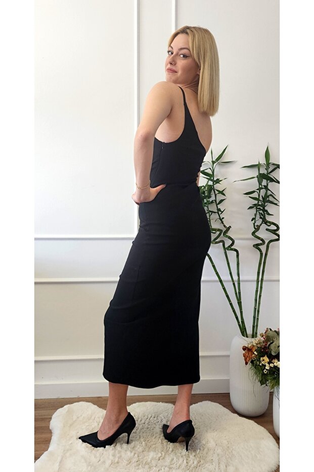 Asimetrik Drapeli Elbise - 3