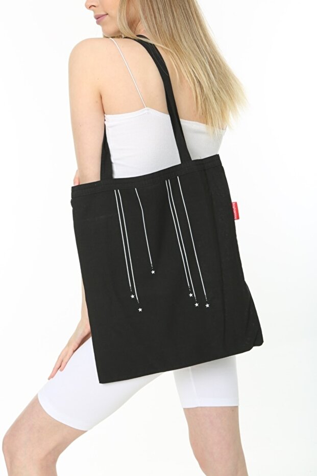 Shooting Stars Printed Black Cloth Bag