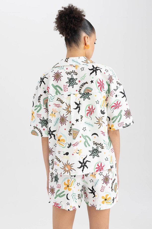 Coool Oversize Fit Pijama Yaka Kısa Kollu %100 Pamuk Gömlek A6863ax23sm - 7