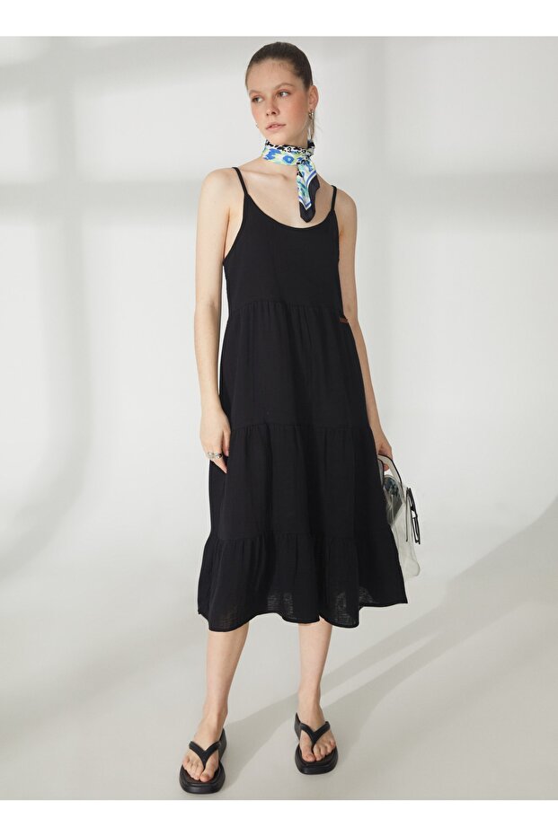 Classic Collar Soft Textured Black Standard Women's Dress 232 Lcf 244003 Cerys Black