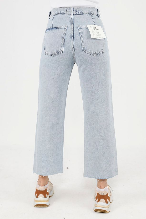 Önü Taş Detaylı Geniş Paça Kot Pantolon - 5