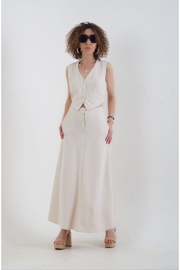 Beige Maxi Skirt - Linen Mix