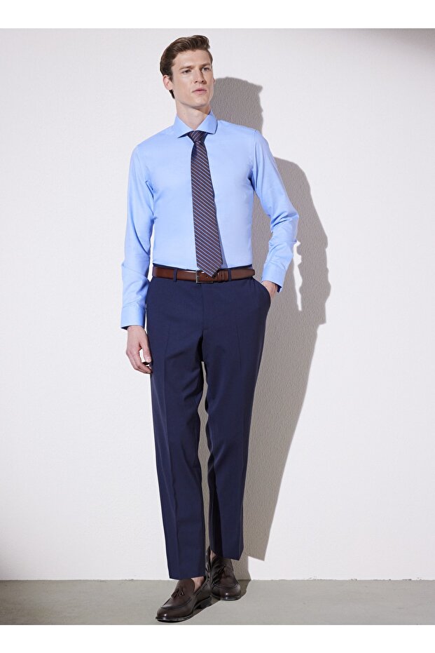 Slim Fit Italian Collar Blue Men's Shirt Bbsp23Msh050