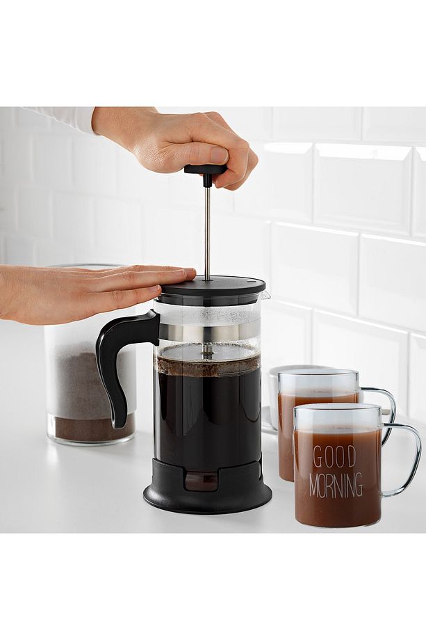 French Press Coffee & Tea Maker 1000ml Ve 2 Adet Kupa Seti Filtre Kahve Bitki Çayı Demleyici - 1
