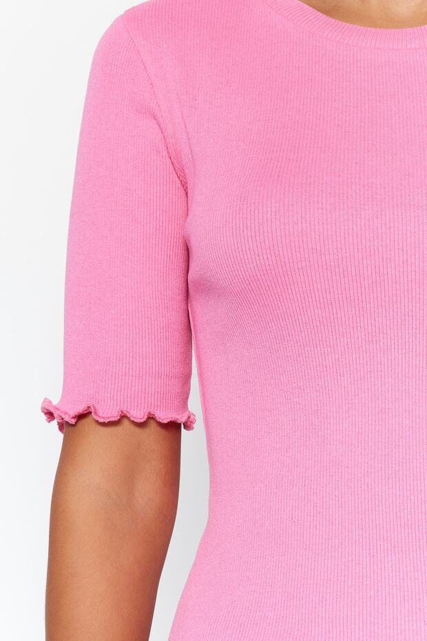 Pembe Fitilli Fitted/Vücuda Oturan Bisiklet Yaka Esnek Örme Bluz TWOSS23BZ00025 - 4