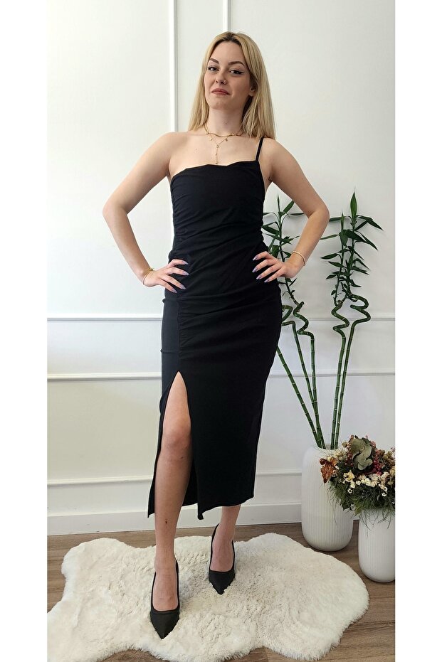 Asimetrik Drapeli Elbise - 2