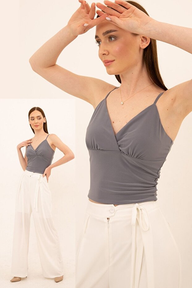 بلوزة رمادية بحزام حبل قابل للتعديل - 1